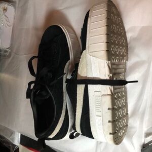 PUMA Black Lace-Up Platform Sneakers with Cream Side Stripes